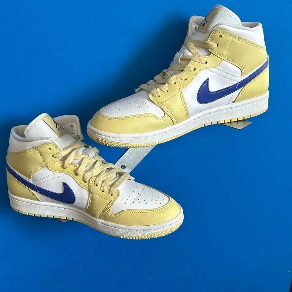 Nike Air Jordan 1 Mid Lemon Wash Lapis White BQ6472-701 Women's Size 9.5